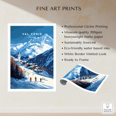 Val Cenis Ski Print | French Alps Ski Village Scene showcasing breathtaking winter landscape with skiers and mountains.