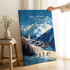 Val Cenis Ski Print | French Alps Ski Village Scene featuring a snow-covered landscape and traditional chalets.