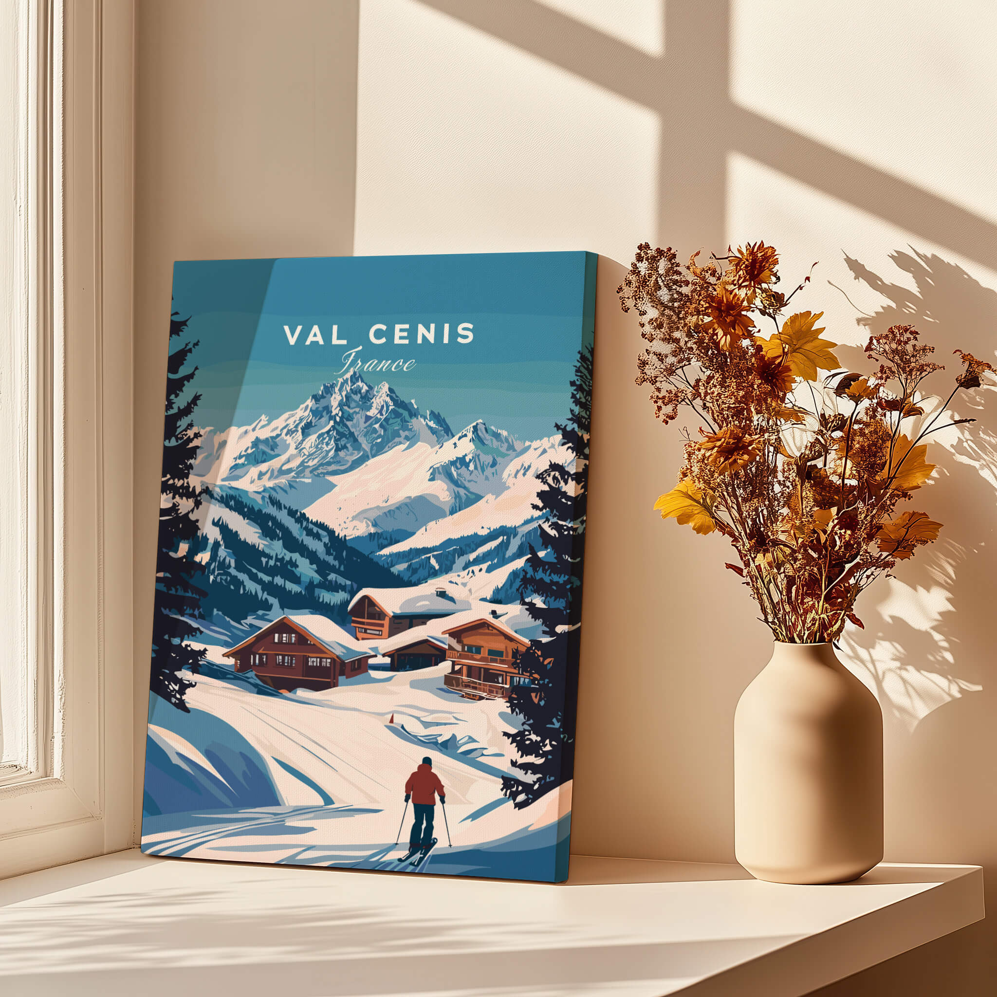 Val Cenis Ski Print: Elevate Your Winter Decor featuring stunning winter scenery and nostalgic ski culture.