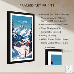 Val Cenis Ski Print: Elevate Your Winter Decor - Framed art print featuring snowy mountains and cozy chalets.
