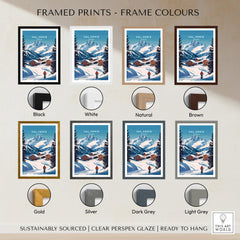 Val Cenis Ski Print: Elevate Your Winter Decor options with various frame colors including black, white, gold, and natural.
