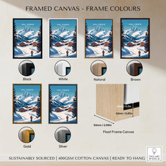 Val Cenis Ski Print: Elevate Your Winter Decor framed canvas options in various colors and sizes.