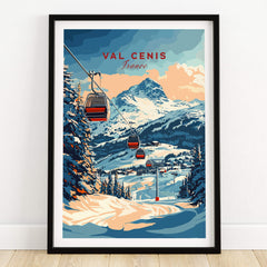 Val Cenis Ski Print: Capture the Essence of Winter artwork featuring a scenic ski lift in the French Alps.