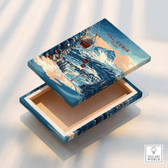 Val Cenis Ski Print: Capture the Essence of Winter on a decorative box with a snowy mountain landscape.