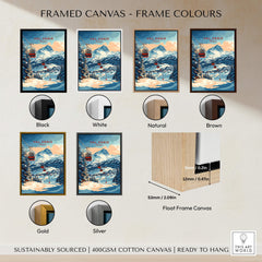 Val Cenis Ski Print: Capture the Essence of Winter framed in various colors including black, white, gold, and silver.