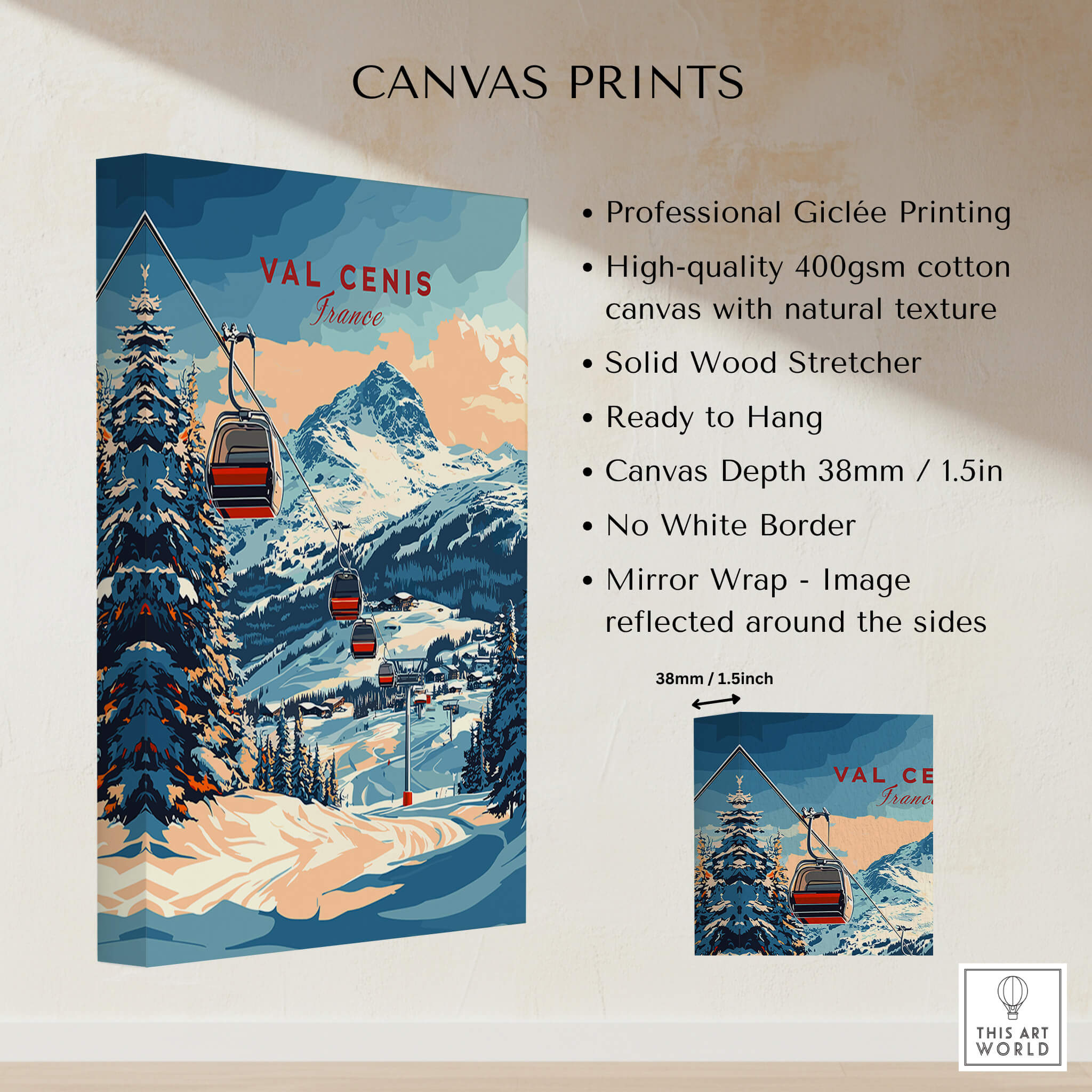 Val Cenis Ski Print: Capture the Essence of Winter, showcasing a winter landscape with a ski lift in the mountains.