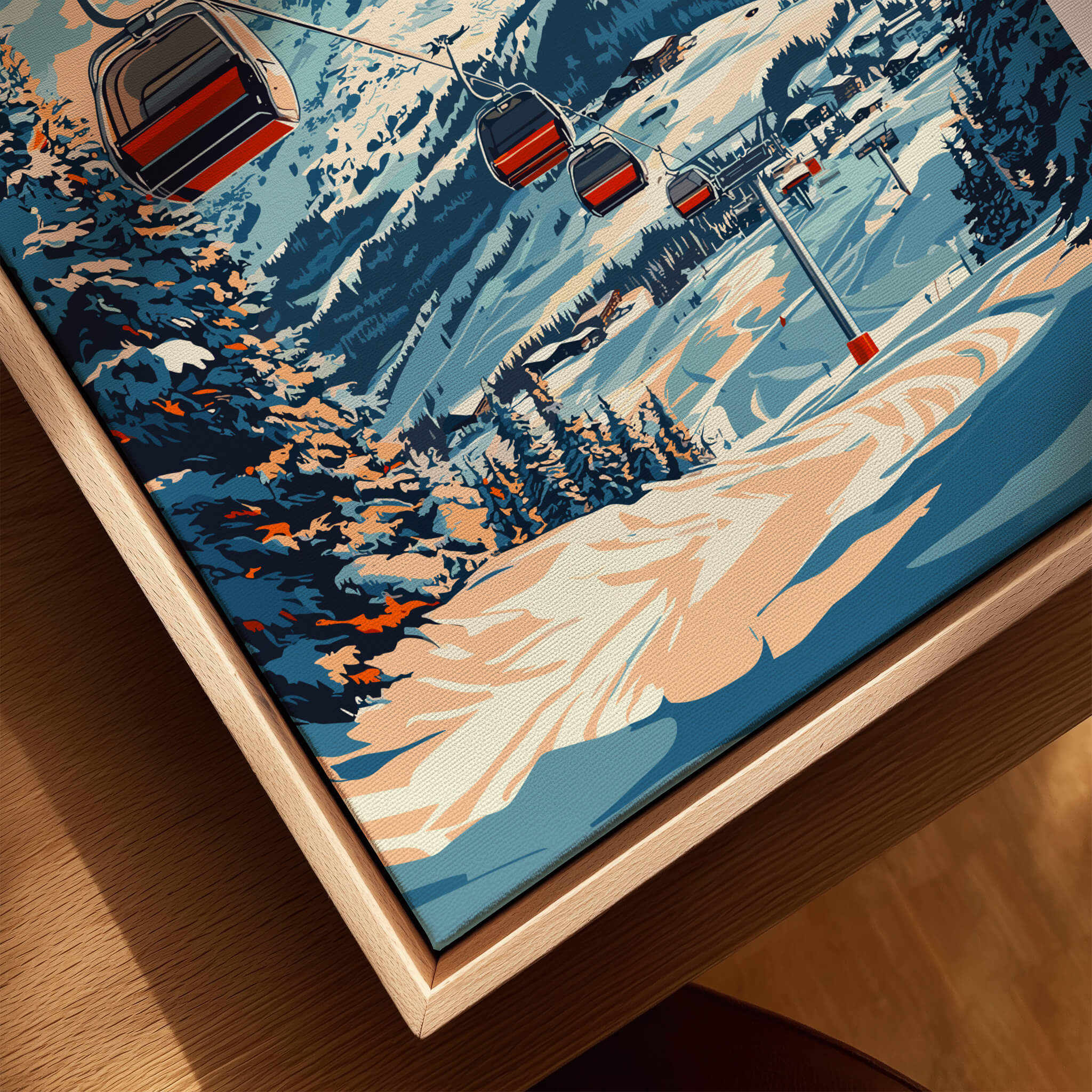 Val Cenis Ski Print: Capture the Essence of Winter featuring ski lifts and snow-covered mountains.
