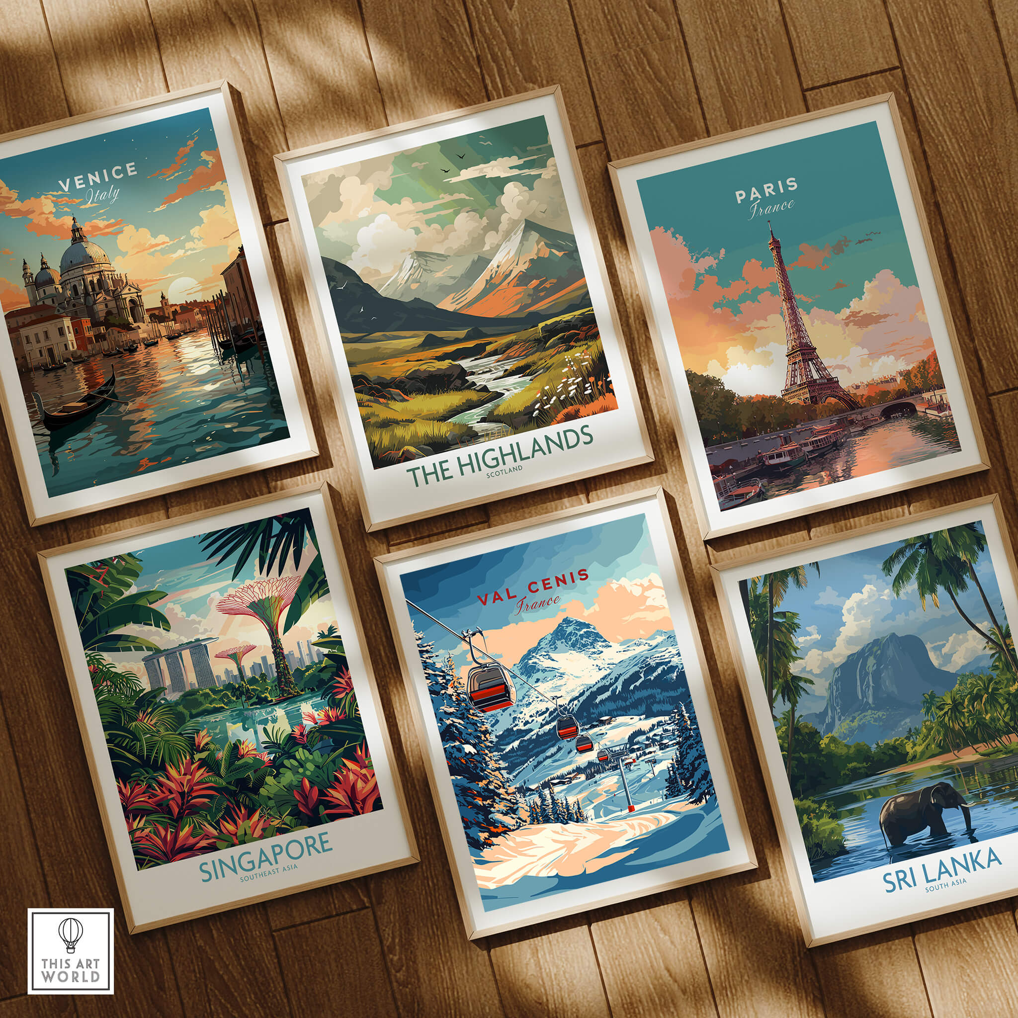 Val Cenis Ski Print: Capture the Essence of Winter among travel art prints of Venice, Paris, Singapore, Sri Lanka, and the Highlands.