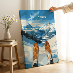 Val Cenis Ski Wall Art Ski Poster featuring ski slopes and mountains, adding a winter wonderland touch to any space.