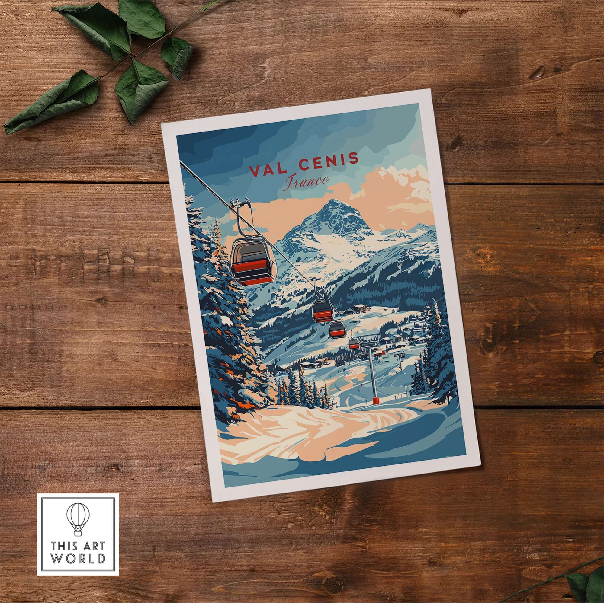 Val Cenis Ski Print featuring a snowy landscape and gondola in France, perfect for winter decor.
