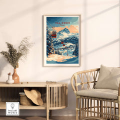 Val Cenis ski print showcasing snowy mountains and ski lifts, perfect for adding winter charm to any space.