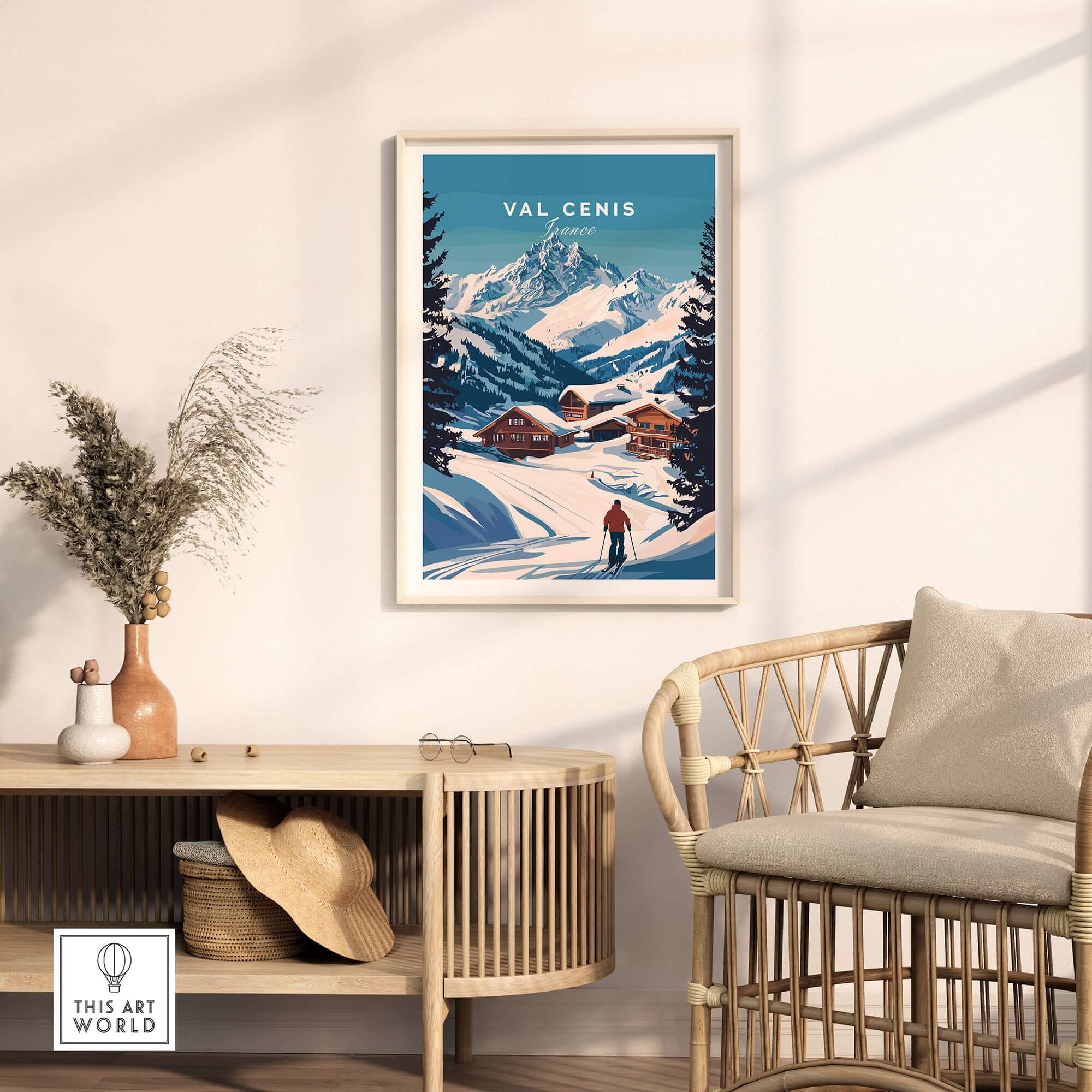 Val Cenis Ski Print showcasing serene winter landscape ideal for enhancing winter decor.