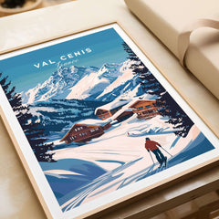 Val Cenis Ski Print featuring snowy slopes and chalets, ideal for winter decor and outdoor-inspired interiors.