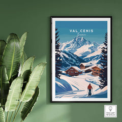 Val Cenis ski print showcasing stunning mountain slopes and cozy cabins, perfect for elevating winter decor.