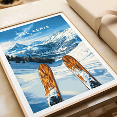 Val Cenis Ski Wall Art poster featuring ski slopes and mountains, perfect for winter decor.