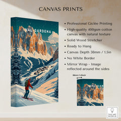 Val Gardena Ski Poster - Italy showcasing vibrant colors and breathtaking scenery, perfect for ski enthusiasts.
