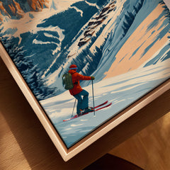 Val Gardena Ski Poster - Italy featuring a skier in vibrant colors and stunning scenery on the slopes.