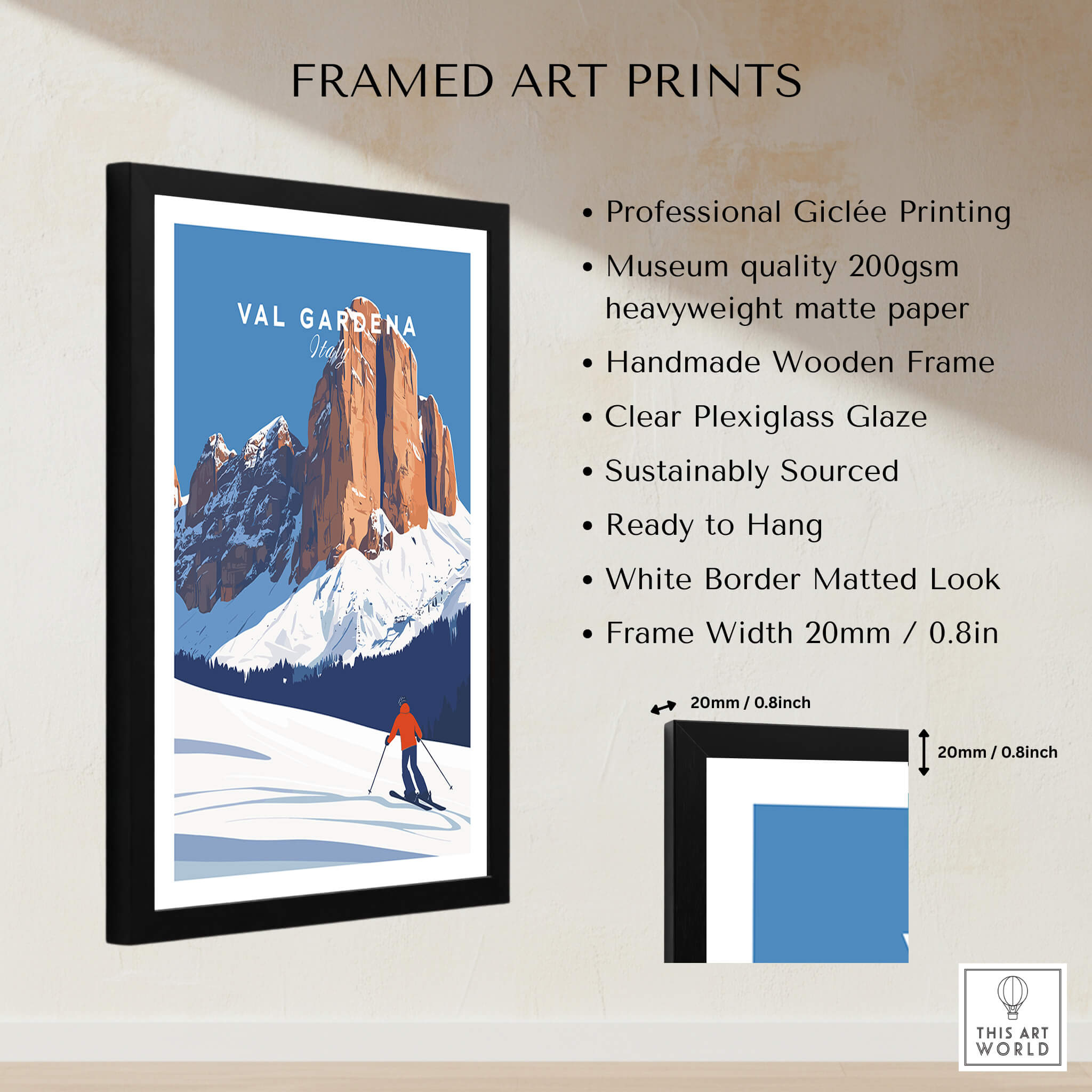 Val Gardena Print Italy framed art print showcasing the stunning mountain scenery in vibrant colors.