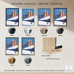 Val Gardena Print Italy framed canvas options in black, white, natural, brown, gold, and silver colors.