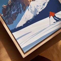 Val Gardena Print Italy featuring a skier on a snowy slope with majestic mountains in the background.