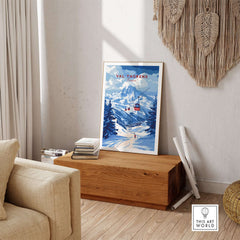 Val Thorens Poster France | Winter Sports Scene Print showcased in a cozy living room setting.