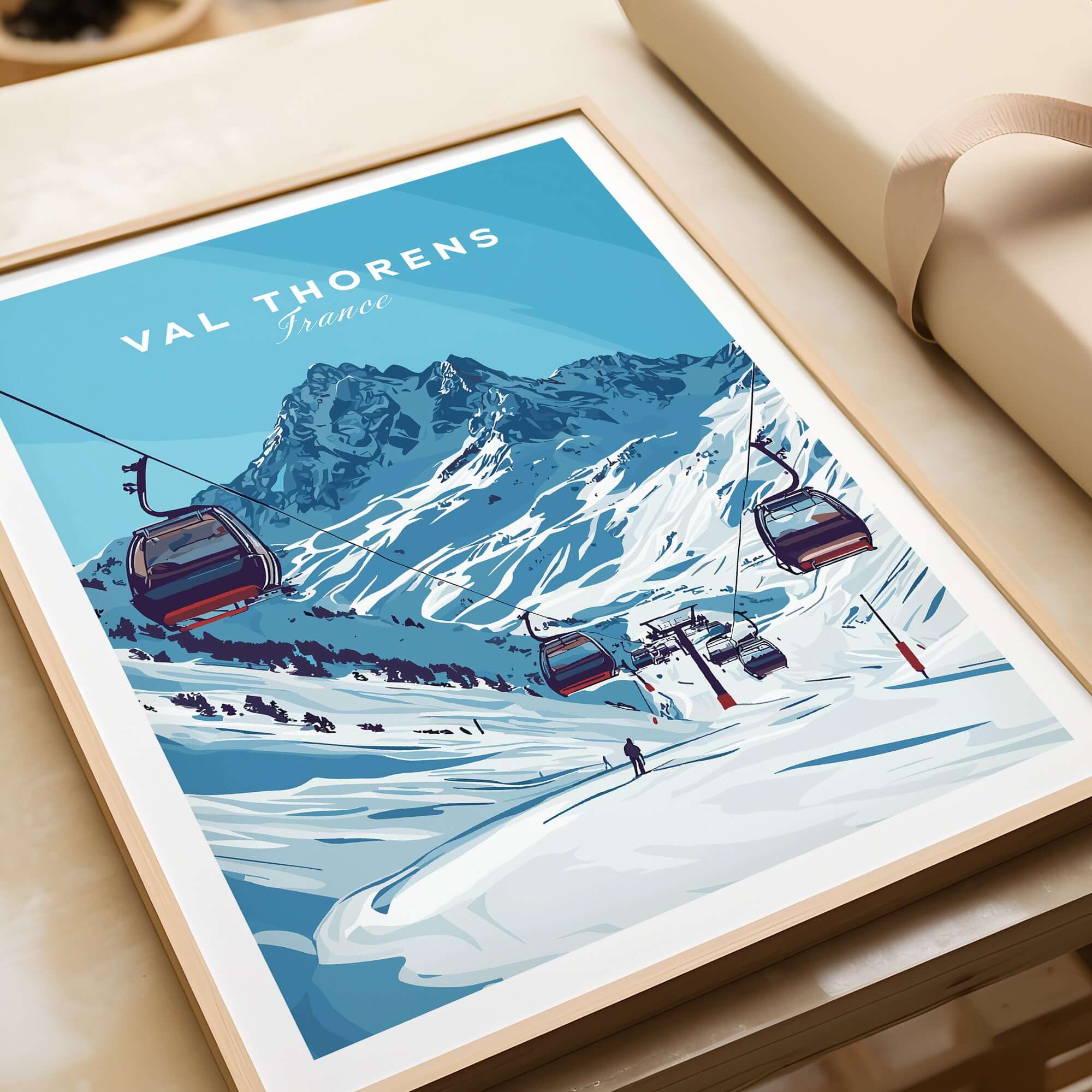 Val Thorens Ski Art Print | Winter Sports French Alps featuring stunning mountains and ski lifts.