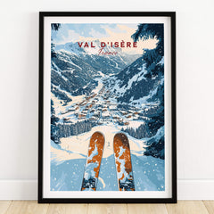 Stunning Val d'isere Print showcasing ski slopes and village in France, perfect for ski enthusiasts and home decor.