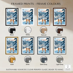 Val d'isere Print framed print options showcasing different frame colors including black, white, natural, and brown.