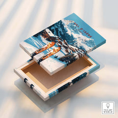 Val-d'Isère Ski Print wooden box with vibrant ski scene design showcasing the scenic beauty of Val-d'Isère.