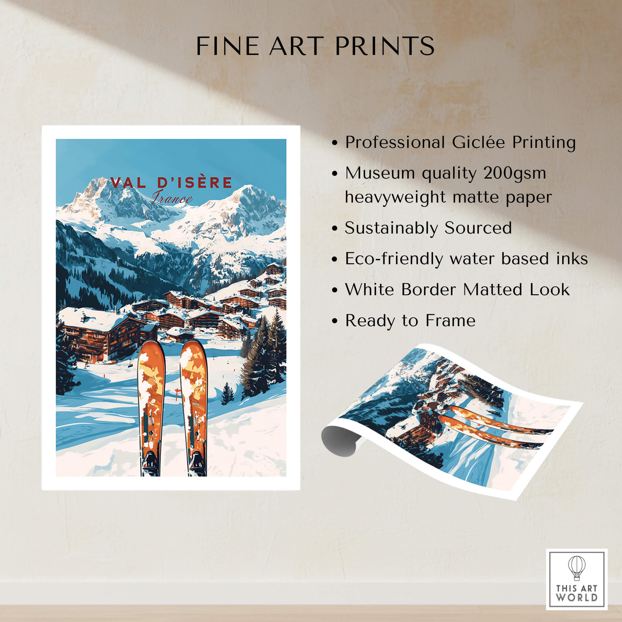 Val-d'Isère Ski Print showcasing the breathtaking scenery of Val-d'Isère, France, perfect for home or office decor.