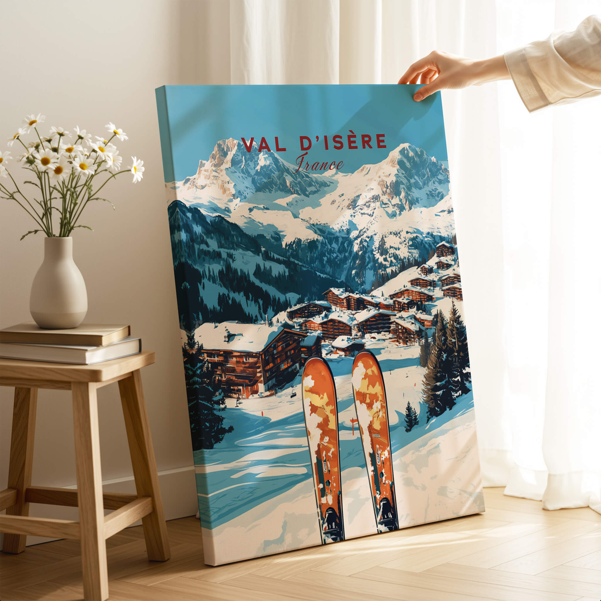 Val-d'Isère Ski Print showcasing stunning ski scenery in Val-d'Isère, France with a colorful vintage design.