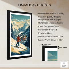 Val-d'Isère Wall Art Ski Print showcasing a skier against a mountainous backdrop in a stylish frame.