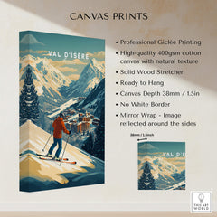 Val-d'Isère Wall Art Ski Print showcasing professional Giclée printing with stunning ski scene in the French Alps.