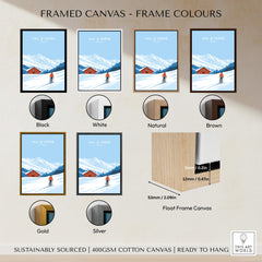 Val-d'Isère Poster France framed canvas in various frame colors including black, white, natural, brown, gold, and silver.
