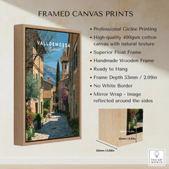 Valldemossa Mallorca Old Town Travel Poster — framed canvas float frame details quality