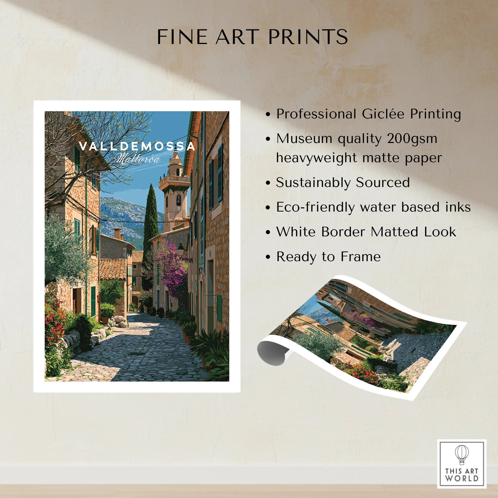 Valldemossa Mallorca Old Town Travel Poster — fine art print unframed quality details
