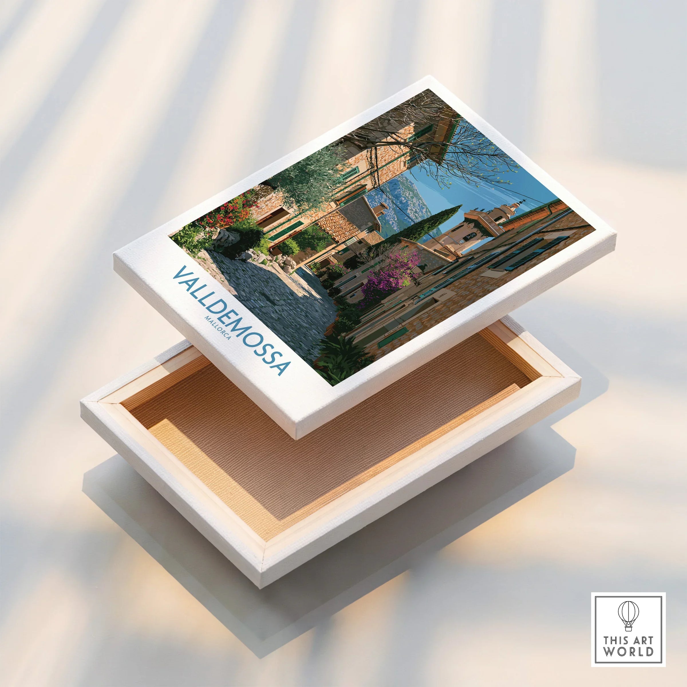 Valldemossa Mallorca Village Street Wall Art — stretched canvas print floating detail mirror edge