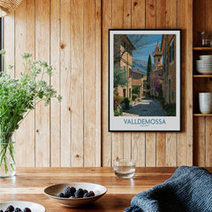 Valldemossa Mallorca Village Street Wall Art — black framed art print kitchen setting