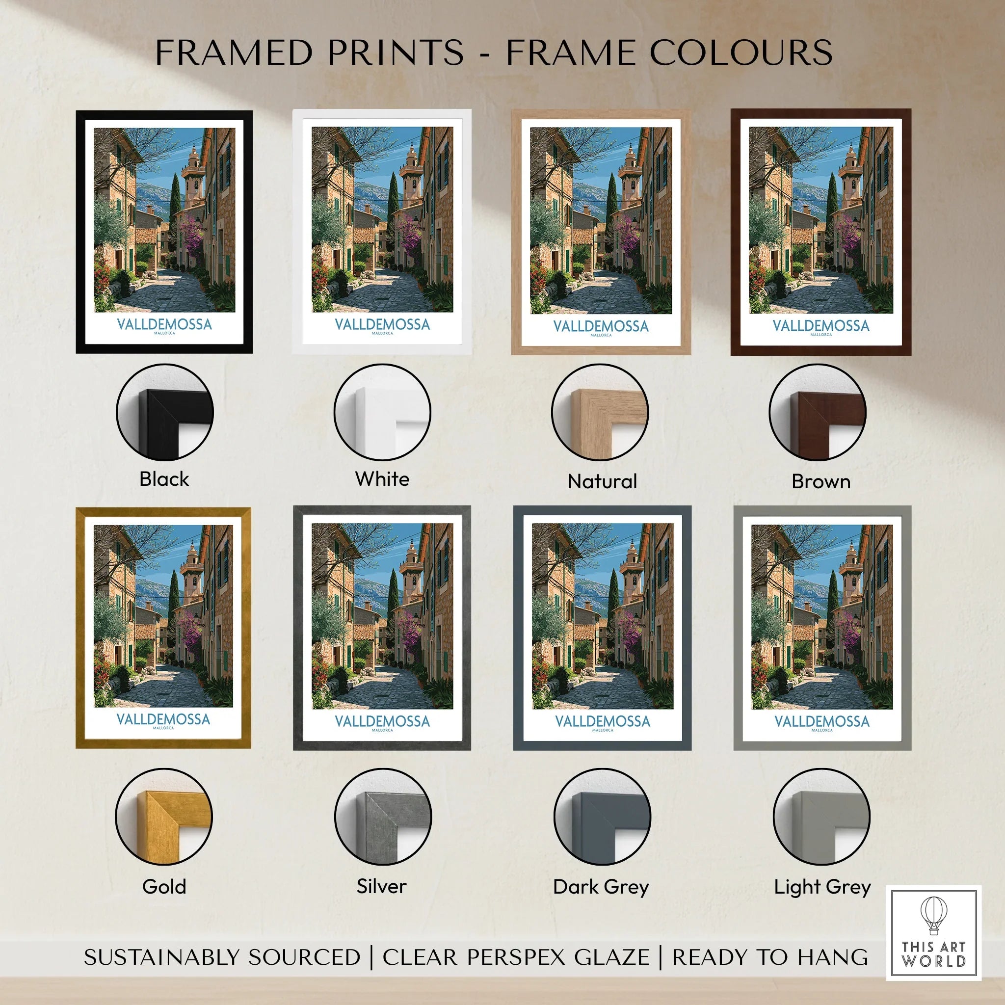 Valldemossa Mallorca Village Street Wall Art — framed print colour options