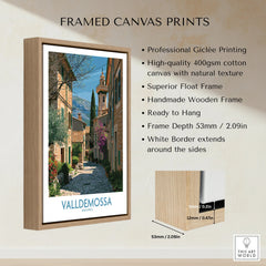 Valldemossa Mallorca Village Street Wall Art — framed canvas float frame details quality