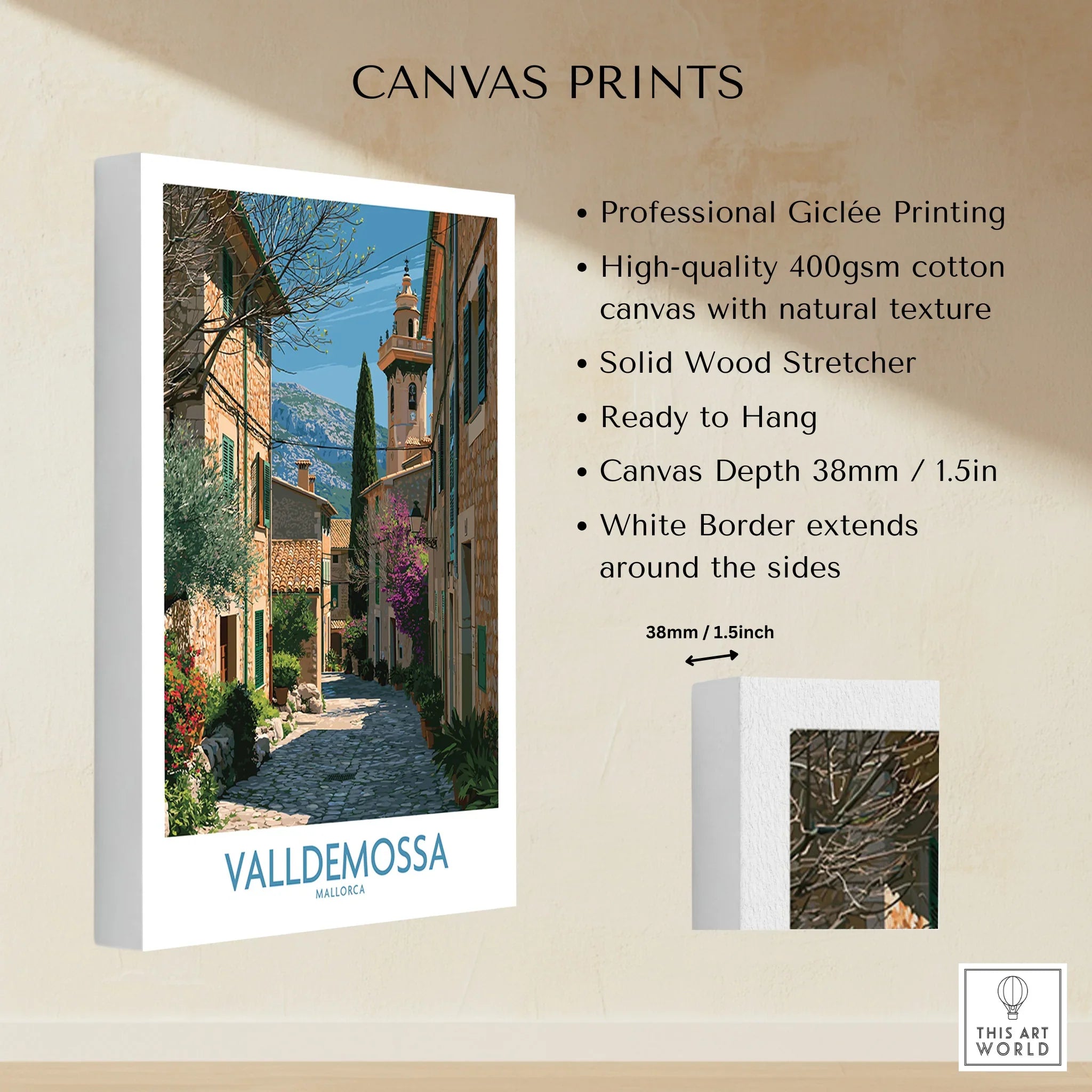 Valldemossa Mallorca Village Street Wall Art — canvas print stretched cotton canvas details