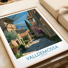Valldemossa Mallorca Village Street Wall Art — framed art print closeup gift unwrapped natural frame