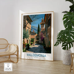 Valldemossa Mallorca Village Street Wall Art — large framed print room setting chair plant