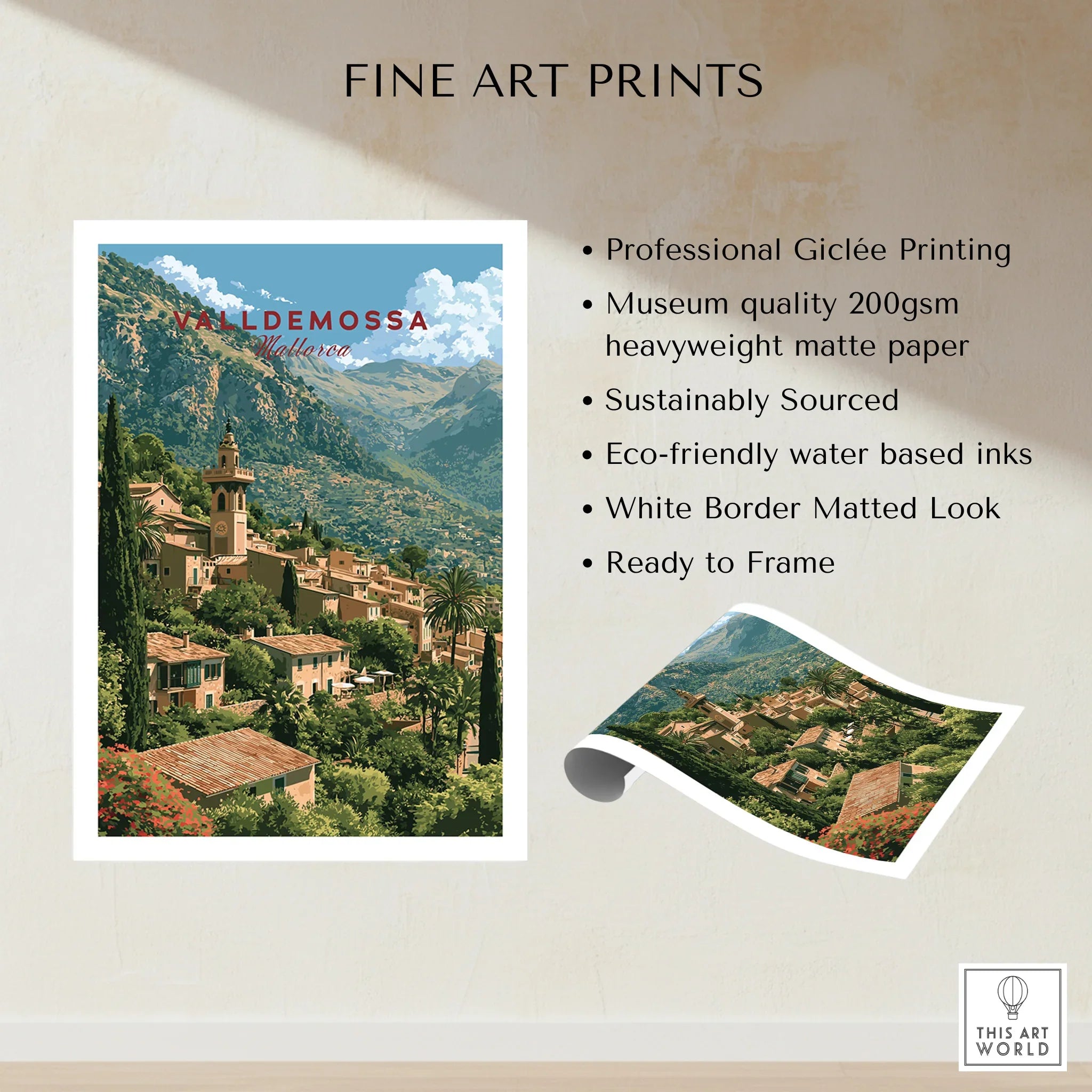 Valldemossa Mallorca Mountain Village Travel Poster — fine art print unframed quality details