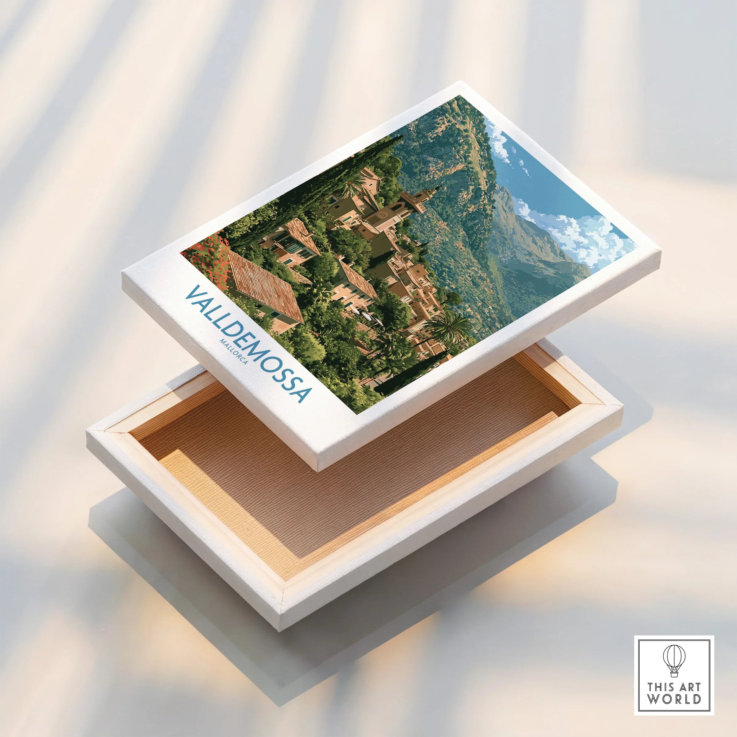 Valldemossa Mallorca Tramuntana Village Wall Art — stretched canvas print floating detail mirror edge