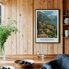 Valldemossa Mallorca Tramuntana Village Wall Art — black framed art print kitchen setting