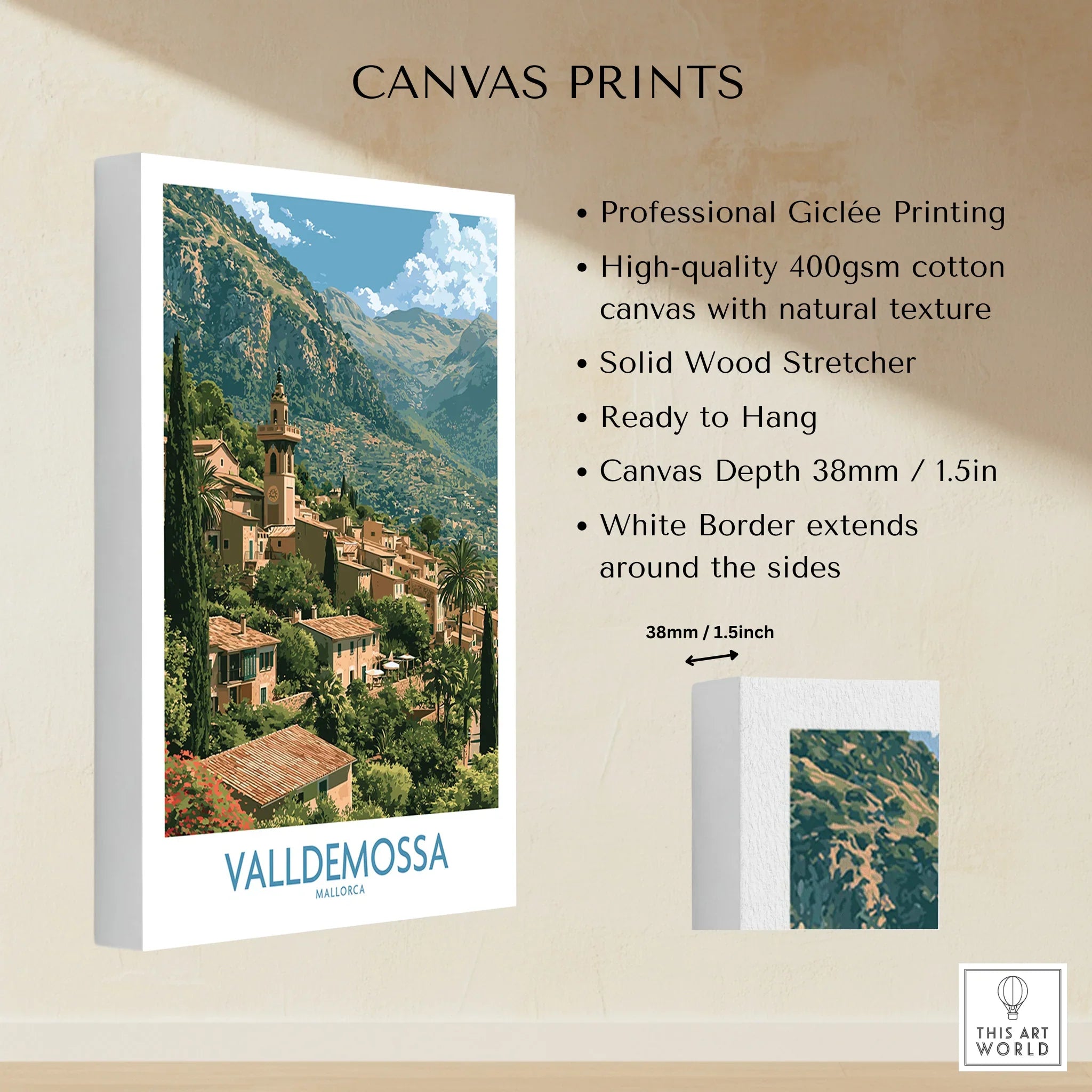 Valldemossa Mallorca Tramuntana Village Wall Art — canvas print stretched cotton canvas details