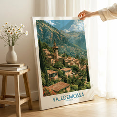 Valldemossa Mallorca Tramuntana Village Wall Art — canvas print mirror edge hand holding room setting