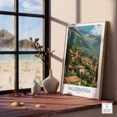 Valldemossa Mallorca Tramuntana Village Wall Art — framed print window view natural wood frame