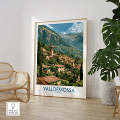 Valldemossa Mallorca Tramuntana Village Wall Art — large framed print room setting chair plant